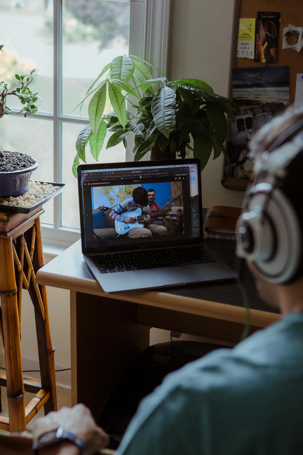 Student learning music on computer